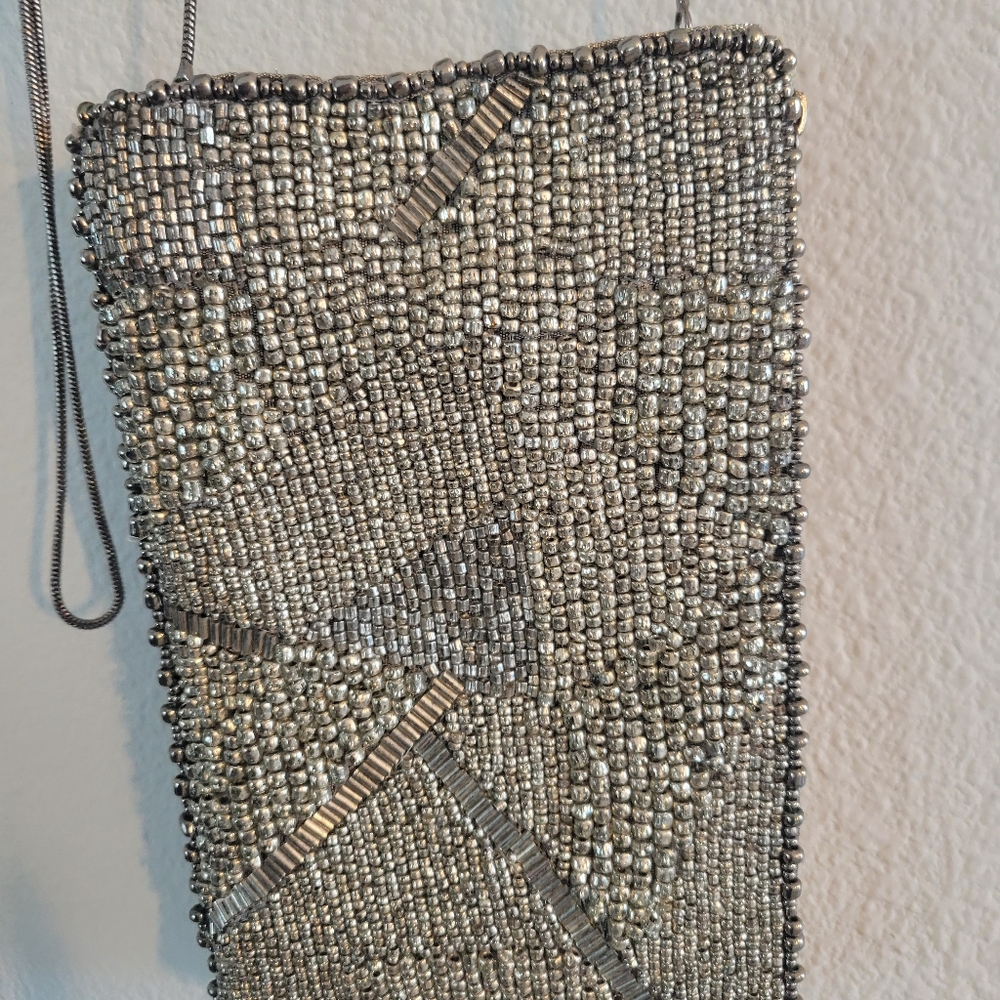MARY FRANCES Silver Beaded With Long Chain Strap Exelent - Picture 5 of 12